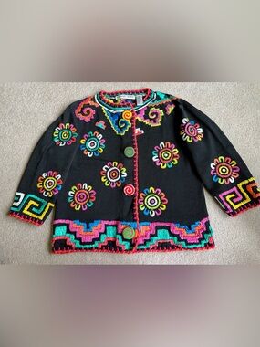 Michael Simon L XL OS Embroidered Tribal Sweater Cardigan
